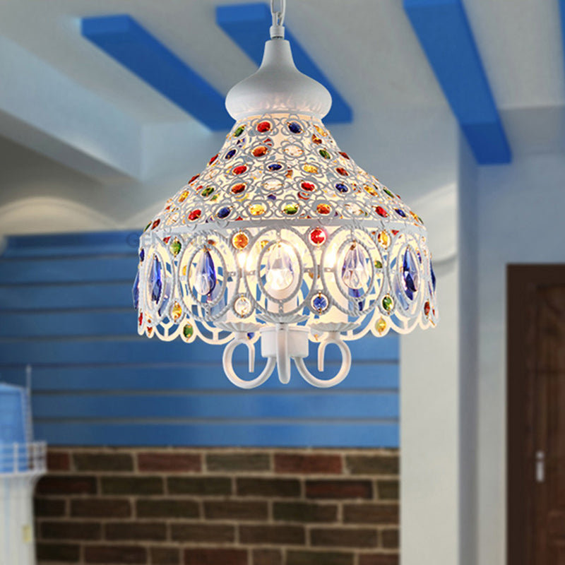 White 3 Bulbs Chandelier Lamp Traditional Metal Hollow Hanging Ceiling Light for Living Room White Clearhalo 'Ceiling Lights' 'Chandeliers' Lighting' options 403087_29138651-f15e-4214-8faf-5e778ea1e895