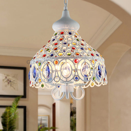 White 3 Bulbs Chandelier Lamp Traditional Metal Hollow Hanging Ceiling Light for Living Room Clearhalo 'Ceiling Lights' 'Chandeliers' Lighting' options 403088