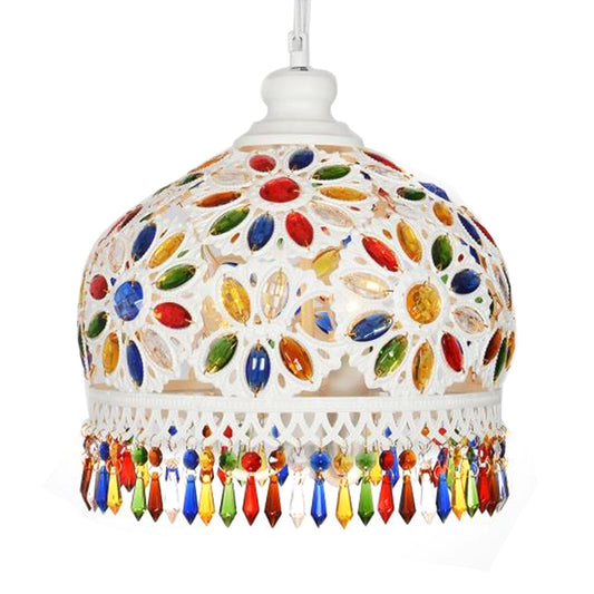 Bohemian Dome Chandelier Lighting Fixture 3 Heads Metal Ceiling Pendant Light in White for Restaurant Clearhalo 'Ceiling Lights' 'Chandeliers' Lighting' options 403100