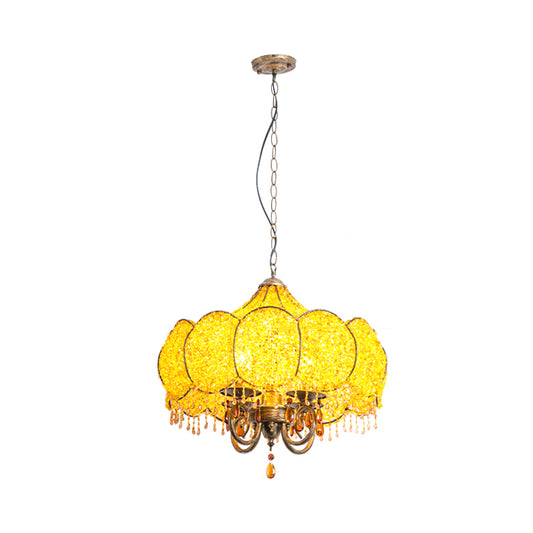 Scalloped Restaurant Chandelier Lighting Bohemian Metal 4 Bulbs Pink/Yellow Pendant Light Fixture Clearhalo 'Ceiling Lights' 'Chandeliers' Lighting' options 403109