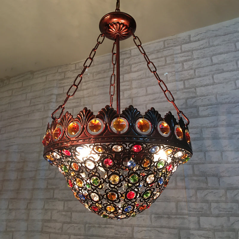 3 Bulbs Metal Chandelier Pendant Light Bohemian Brass Bowl Dining Room Suspension Lighting Brass Clearhalo 'Ceiling Lights' 'Chandeliers' Lighting' options 403111_1285723d-fa39-48cb-b0bc-f24110868940