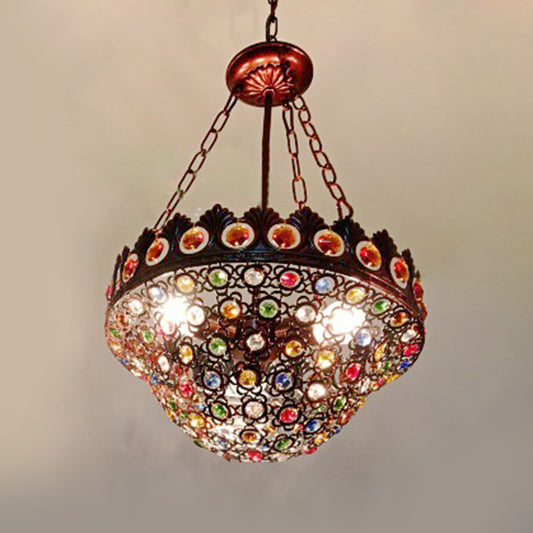 3 Bulbs Metal Chandelier Pendant Light Bohemian Brass Bowl Dining Room Suspension Lighting Clearhalo 'Ceiling Lights' 'Chandeliers' Lighting' options 403113