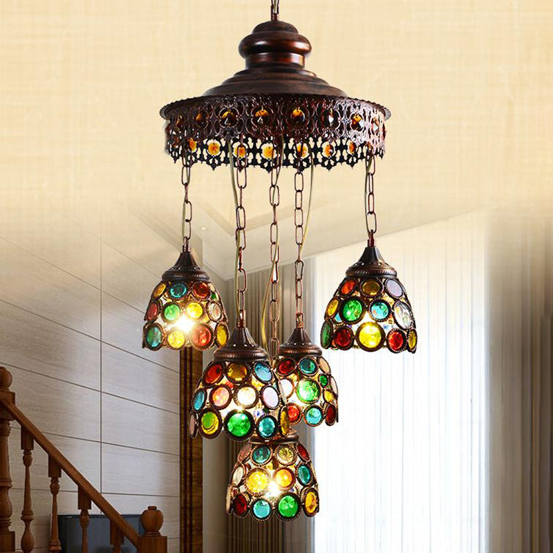 Copper Dome Hanging Chandelier Bohemian Metal 5 Heads Living Room Pendant Ceiling Light Clearhalo 'Ceiling Lights' 'Chandeliers' Lighting' options 403117