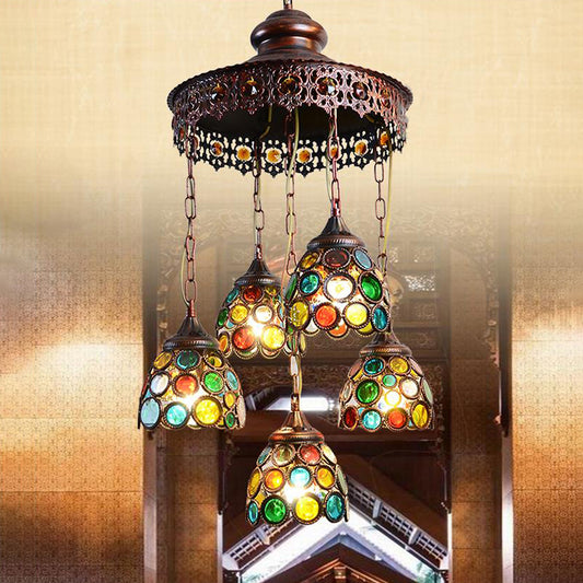 Copper Dome Hanging Chandelier Bohemian Metal 5 Heads Living Room Pendant Ceiling Light Clearhalo 'Ceiling Lights' 'Chandeliers' Lighting' options 403118