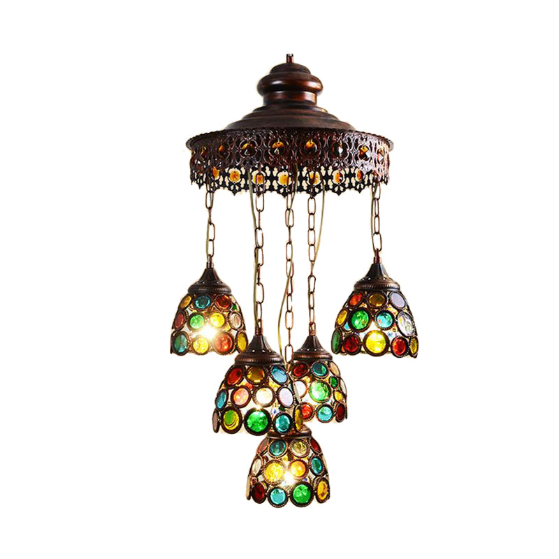 Copper Dome Hanging Chandelier Bohemian Metal 5 Heads Living Room Pendant Ceiling Light Clearhalo 'Ceiling Lights' 'Chandeliers' Lighting' options 403119