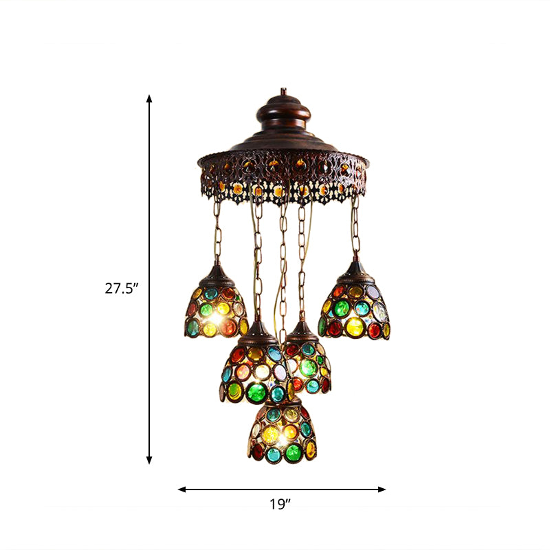 Copper Dome Hanging Chandelier Bohemian Metal 5 Heads Living Room Pendant Ceiling Light Clearhalo 'Ceiling Lights' 'Chandeliers' Lighting' options 403120