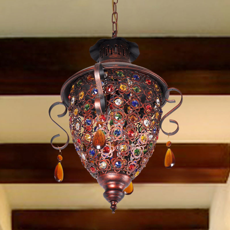 Copper 1-Bulb Down Lighting Bohemian Metal Pine Cone Hanging Light Fixture for Hallway Clearhalo 'Ceiling Lights' 'Pendant Lights' 'Pendants' Lighting' 403127