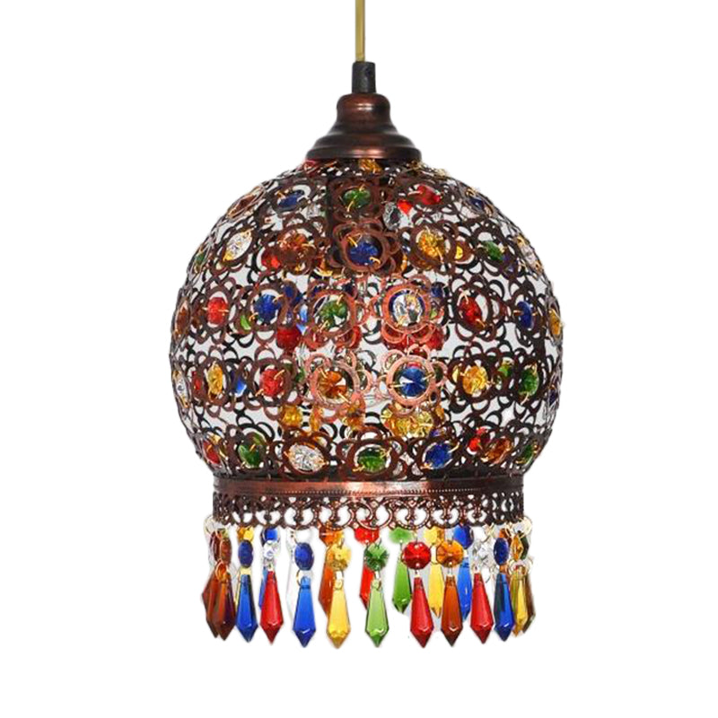 Metal Copper Hanging Pendant Light Sphere 1 Head Bohemian Drop Lamp for Dining Room Clearhalo 'Ceiling Lights' 'Pendant Lights' 'Pendants' Lighting' 403134