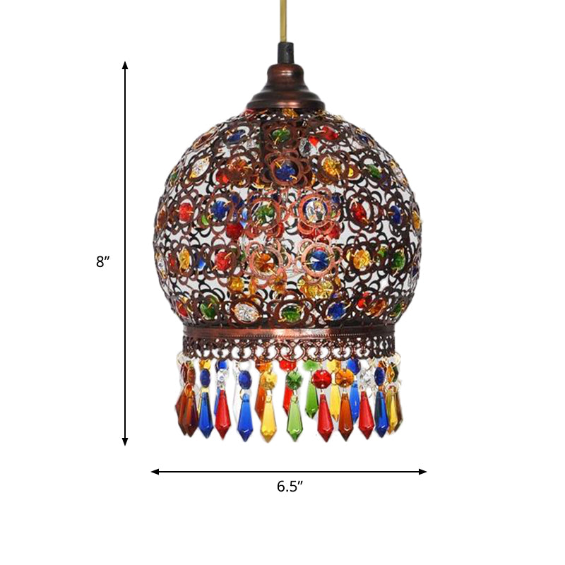 Metal Copper Hanging Pendant Light Sphere 1 Head Bohemian Drop Lamp for Dining Room Clearhalo 'Ceiling Lights' 'Pendant Lights' 'Pendants' Lighting' 403135