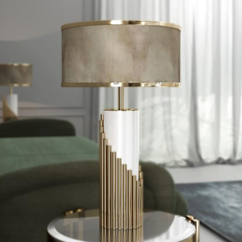 1 Head Living Room Desk Light Modern Gold Table Lamp with Cylindrical Fabric Shade Gold Clearhalo 'Lamps' 'Table Lamps' Lighting' 403148