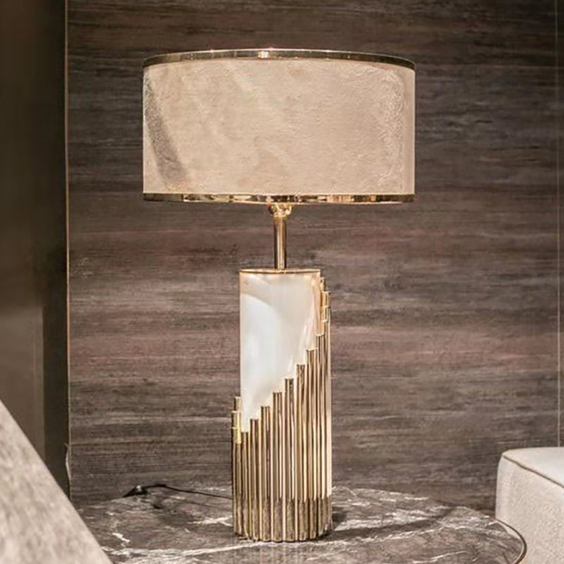 1 Head Living Room Desk Light Modern Gold Table Lamp with Cylindrical Fabric Shade Clearhalo 'Lamps' 'Table Lamps' Lighting' 403150