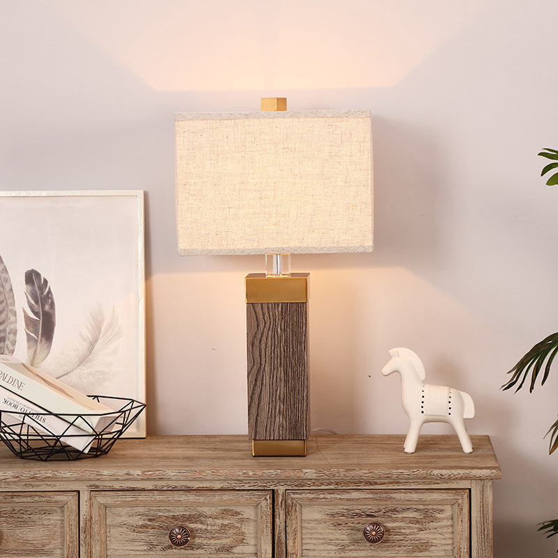 Modernist 1 Bulb Task Light Flaxen Rectangular Nightstand Lamp with Fabric Shade Flaxen Clearhalo 'Lamps' 'Table Lamps' Lighting' 403153