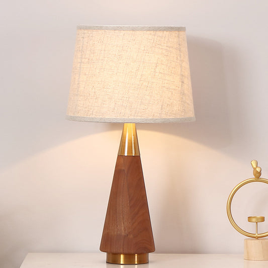 Brown Trapezoid Task Lighting Modernism 1 Head Fabric Reading Lamp with Wood Base Brown Clearhalo 'Lamps' 'Table Lamps' Lighting' 403163