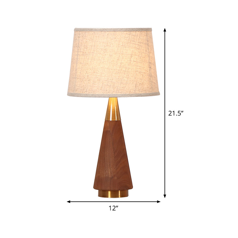 Brown Trapezoid Task Lighting Modernism 1 Head Fabric Reading Lamp with Wood Base Clearhalo 'Lamps' 'Table Lamps' Lighting' 403167