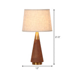 Brown Trapezoid Task Lighting Modernism 1 Head Fabric Reading Lamp with Wood Base Clearhalo 'Lamps' 'Table Lamps' Lighting' 403167