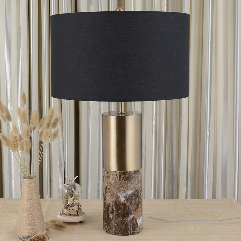 Cylinder Fabric Table Light Modern 1 Head Black Small Desk Lamp with Marble Base Clearhalo 'Lamps' 'Table Lamps' Lighting' 403184