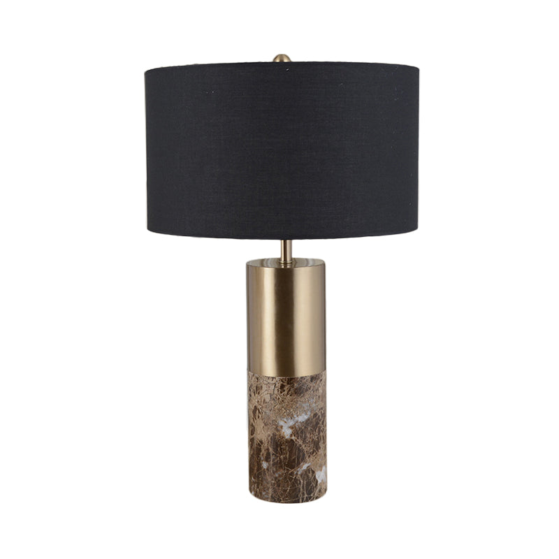 Cylinder Fabric Table Light Modern 1 Head Black Small Desk Lamp with Marble Base Clearhalo 'Lamps' 'Table Lamps' Lighting' 403185