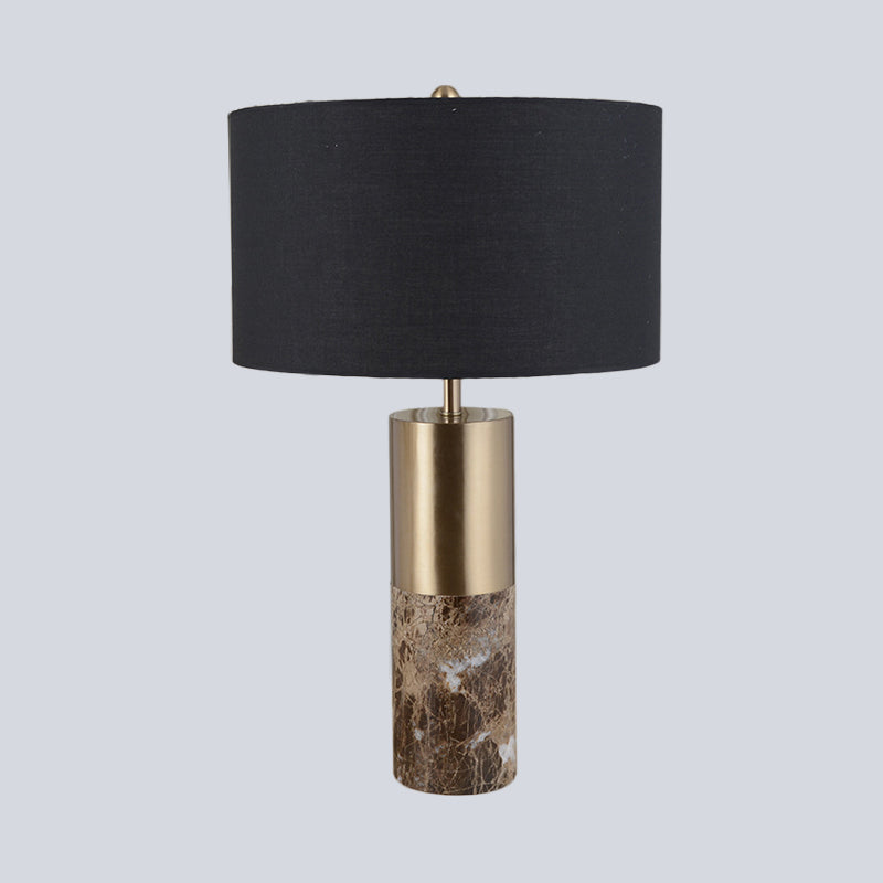 Cylinder Fabric Table Light Modern 1 Head Black Small Desk Lamp with Marble Base Clearhalo 'Lamps' 'Table Lamps' Lighting' 403186