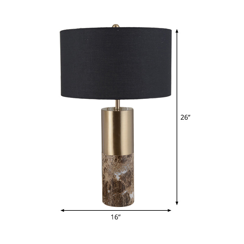 Cylinder Fabric Table Light Modern 1 Head Black Small Desk Lamp with Marble Base Clearhalo 'Lamps' 'Table Lamps' Lighting' 403187