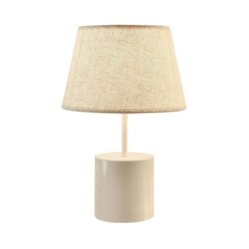 Fabric Conical Table Lamp Nordic 1 Head Flaxen Desk Light with Cylinder White Metallic Base Clearhalo 'Lamps' 'Table Lamps' Lighting' 403206