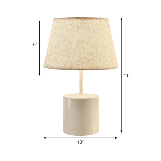 Fabric Conical Table Lamp Nordic 1 Head Flaxen Desk Light with Cylinder White Metallic Base Clearhalo 'Lamps' 'Table Lamps' Lighting' 403207