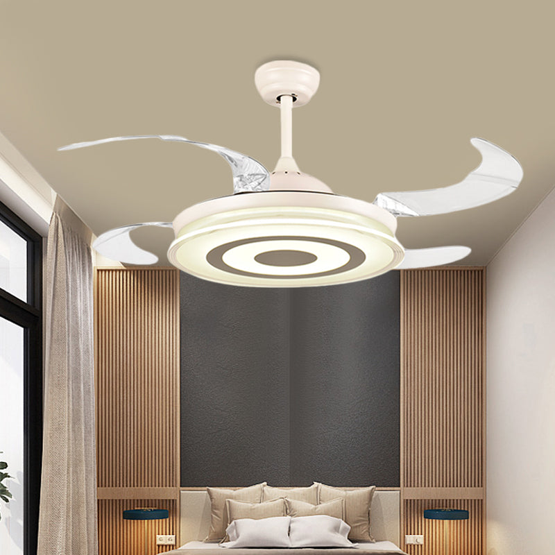 42" Width Simple Round Fan Lighting LED Acrylic Semi Flush Ceiling Light in White for Living Room, 4 Clear Blades Clearhalo 'Ceiling Fans with Lights' 'Ceiling Fans' 'Modern Ceiling Fans' 'Modern' Lighting' 403290