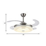 36" W Contemporary Circular Fan Lamp LED Metal Semi Mount Lighting in Silver with 4 Blades for Bedroom, Remote/Wall Control/Remote and Wall Control Clearhalo 'Ceiling Fans with Lights' 'Ceiling Fans' 'Modern Ceiling Fans' 'Modern' Lighting' 403332