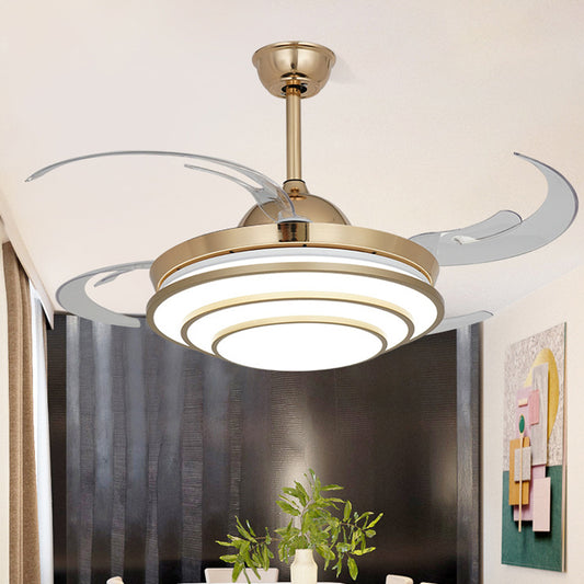 Minimalism Circle Fan Light LED Metal 4 Clear Blades Semi Flush Mount Ceiling Fixture in Gold for Living Room, 42" Width Gold Clearhalo 'Ceiling Fans with Lights' 'Ceiling Fans' 'Modern Ceiling Fans' 'Modern' Lighting' 403378