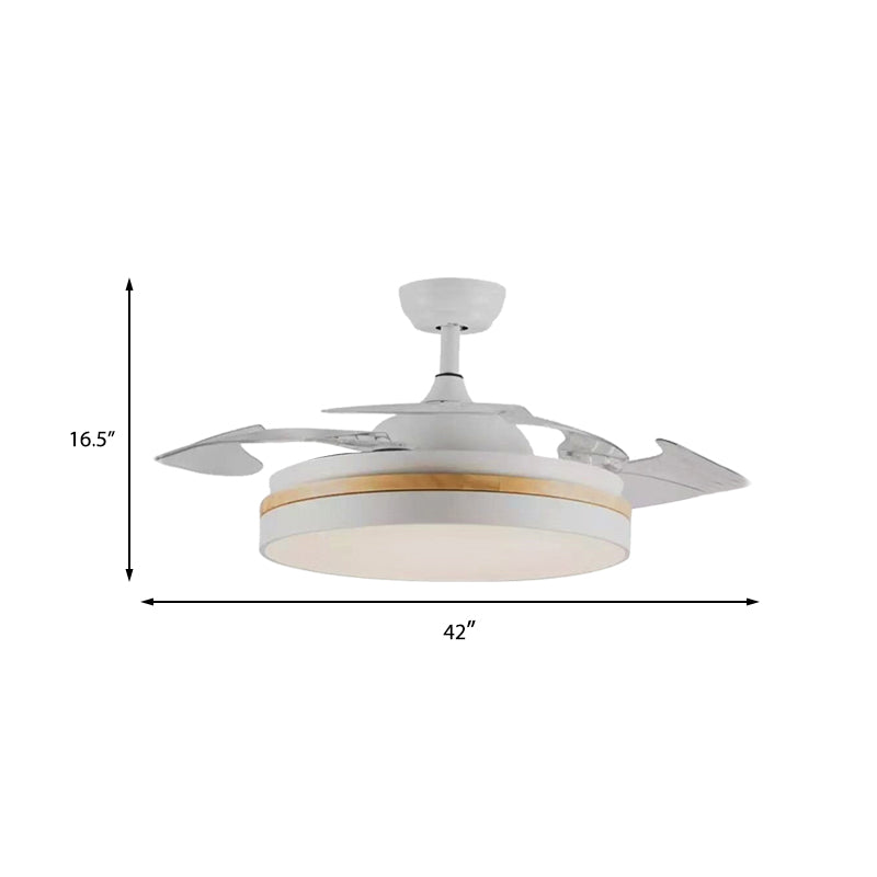 42" W Acrylic White Ceiling Fan Light Circular LED Minimalist Semi Flushmount with 4 Clear Blades for Living Room Clearhalo 'Ceiling Fans with Lights' 'Ceiling Fans' 'Modern Ceiling Fans' 'Modern' Lighting' 403643