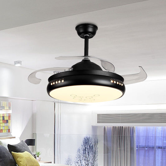 42" Wide LED Round Semi Flush Mount Simple Black/White Finish Metal 3 Clear Blades Hanging Fan Light with Acrylic Shade Black Clearhalo 'Ceiling Fans with Lights' 'Ceiling Fans' 'Modern Ceiling Fans' 'Modern' Lighting' 403657