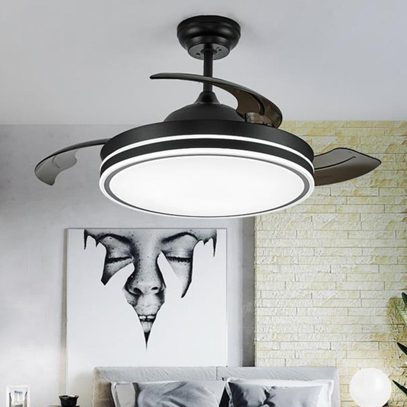 Contemporary Circular Ceiling Fan Lamp Acrylic 36"/42" Wide LED Semi Flush Mount Light in White/Black with 3 Blades, Remote Control Clearhalo 'Ceiling Fans with Lights' 'Ceiling Fans' 'Modern Ceiling Fans' 'Modern' Lighting' 403661