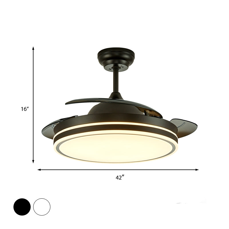 Contemporary Circular Ceiling Fan Lamp Acrylic 36"/42" Wide LED Semi Flush Mount Light in White/Black with 3 Blades, Remote Control Clearhalo 'Ceiling Fans with Lights' 'Ceiling Fans' 'Modern Ceiling Fans' 'Modern' Lighting' 403665