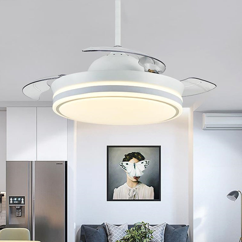 Contemporary Circular Ceiling Fan Lamp Acrylic 36"/42" Wide LED Semi Flush Mount Light in White/Black with 3 Blades, Remote Control White Clearhalo 'Ceiling Fans with Lights' 'Ceiling Fans' 'Modern Ceiling Fans' 'Modern' Lighting' 403666