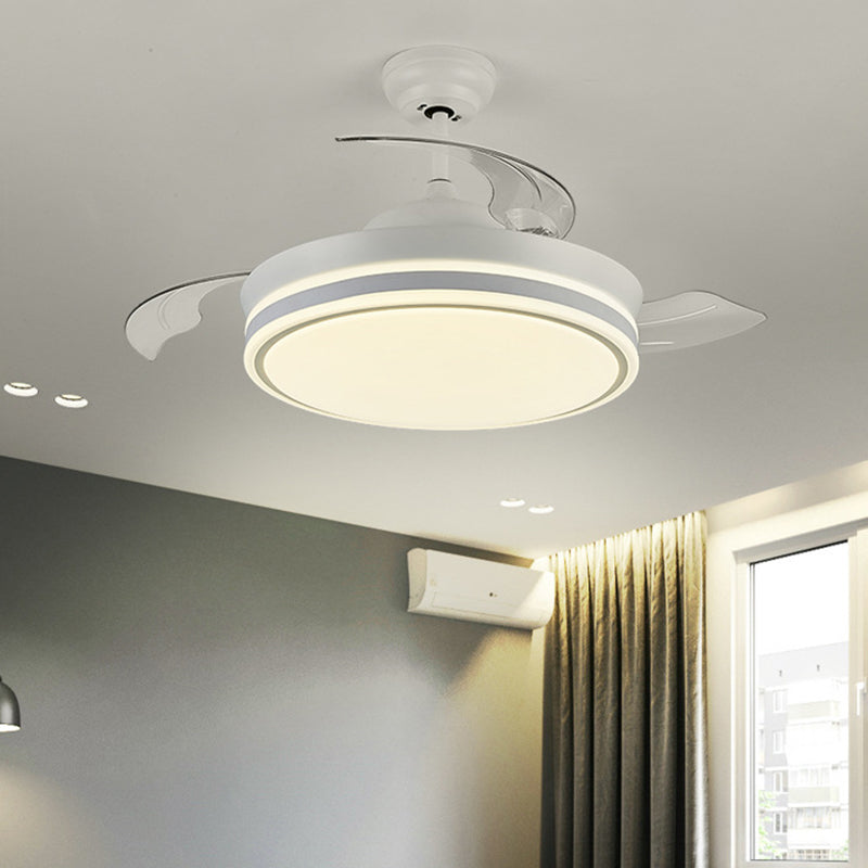 Contemporary Circular Ceiling Fan Lamp Acrylic 36"/42" Wide LED Semi Flush Mount Light in White/Black with 3 Blades, Remote Control Clearhalo 'Ceiling Fans with Lights' 'Ceiling Fans' 'Modern Ceiling Fans' 'Modern' Lighting' 403667