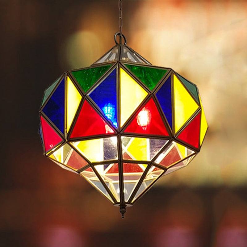 Colorful Glass Brass Chandelier Top Shape 3 Lights Arab Hanging Ceiling Light with Adjustable Chain Brass Clearhalo 'Ceiling Lights' 'Chandeliers' Lighting' options 403964_214177ed-2679-402e-ac45-eaca169044b5