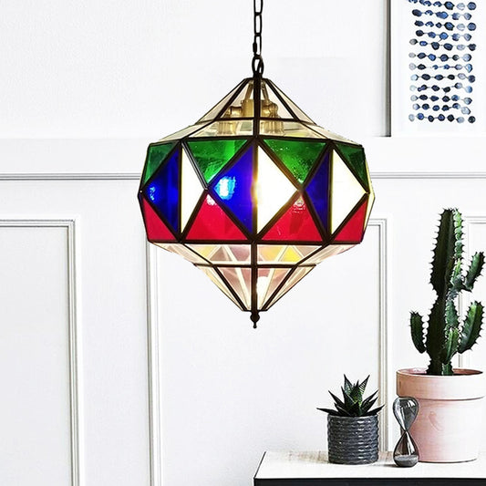 Colorful Glass Brass Chandelier Top Shape 3 Lights Arab Hanging Ceiling Light with Adjustable Chain Clearhalo 'Ceiling Lights' 'Chandeliers' Lighting' options 403965