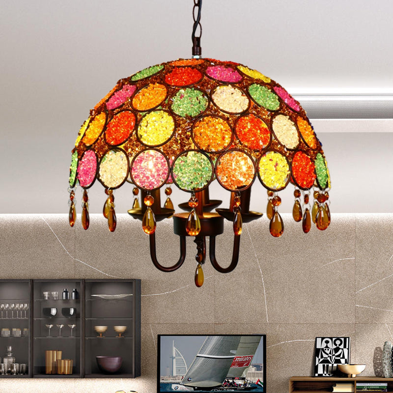 Bowl Metal Pendant Chandelier Antique 3 Heads Dining Room Hanging Ceiling Light in Bronze with Crystal Accent Clearhalo 'Ceiling Lights' 'Chandeliers' Lighting' options 403994