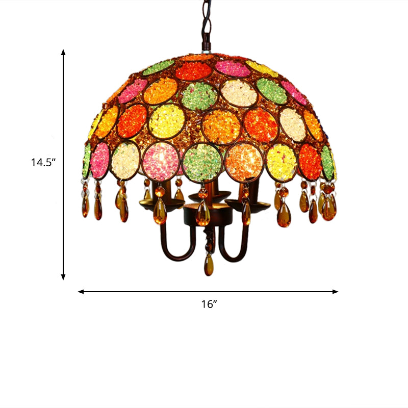 Bowl Metal Pendant Chandelier Antique 3 Heads Dining Room Hanging Ceiling Light in Bronze with Crystal Accent Clearhalo 'Ceiling Lights' 'Chandeliers' Lighting' options 403998