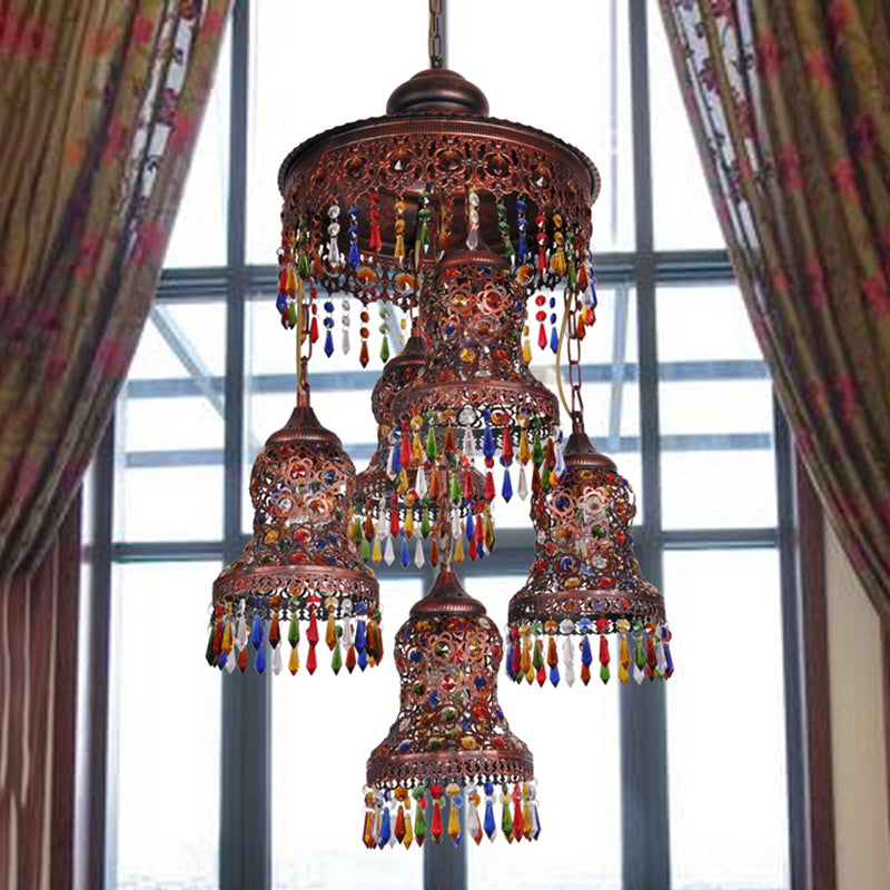 Metal Copper Ceiling Chandelier Curved 5 Bulbs Art Deco Down Lighting Pendant for Bedroom Copper Clearhalo 'Ceiling Lights' 'Chandeliers' Lighting' options 403999_d5a72735-8544-4f01-8b6c-28f62f6ef428