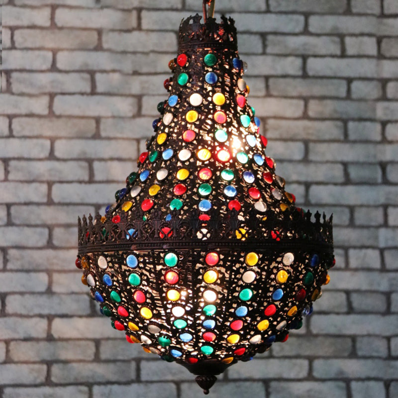 Metal Teardrop Chandelier Light Fixture Decorative 2 Lights Restaurant Hanging Lamp in Black Black Clearhalo 'Ceiling Lights' 'Chandeliers' Lighting' options 404009_88765287-520f-49bd-a930-ba49e708b896