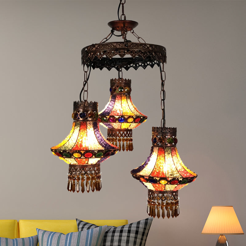 Bohemian Lantern Pendant Chandelier 3/4 Heads Metal Hanging Ceiling Light in Copper for Restaurant Clearhalo 'Ceiling Lights' 'Chandeliers' Lighting' options 404014