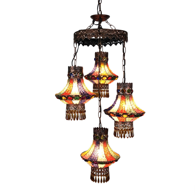 Bohemian Lantern Pendant Chandelier 3/4 Heads Metal Hanging Ceiling Light in Copper for Restaurant Clearhalo 'Ceiling Lights' 'Chandeliers' Lighting' options 404019