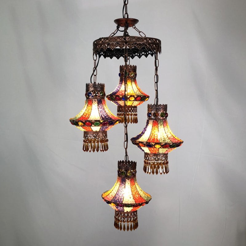 Bohemian Lantern Pendant Chandelier 3/4 Heads Metal Hanging Ceiling Light in Copper for Restaurant Clearhalo 'Ceiling Lights' 'Chandeliers' Lighting' options 404020