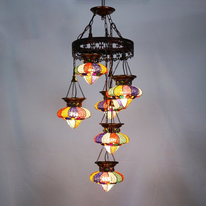 4/6 Lights Metal Chandelier Light Fixture Antique Copper Urn Shape Dining Room Suspension Lighting Clearhalo 'Ceiling Lights' 'Chandeliers' Lighting' options 404027