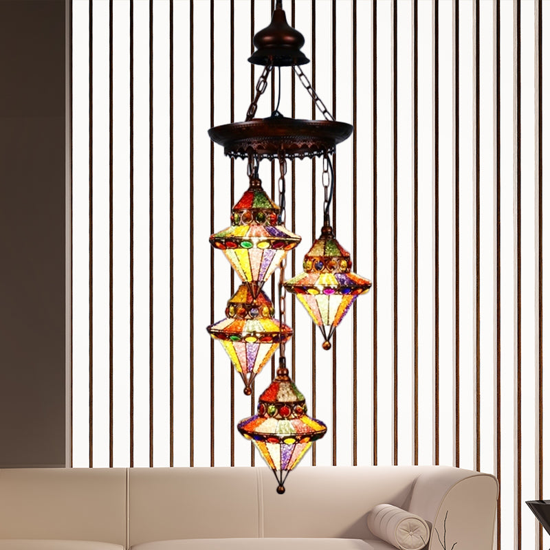 Metal Lantern Chandelier Lamp Bohemian 4 Heads Living Room Drop Lamp in Copper Clearhalo 'Ceiling Lights' 'Chandeliers' Lighting' options 404040