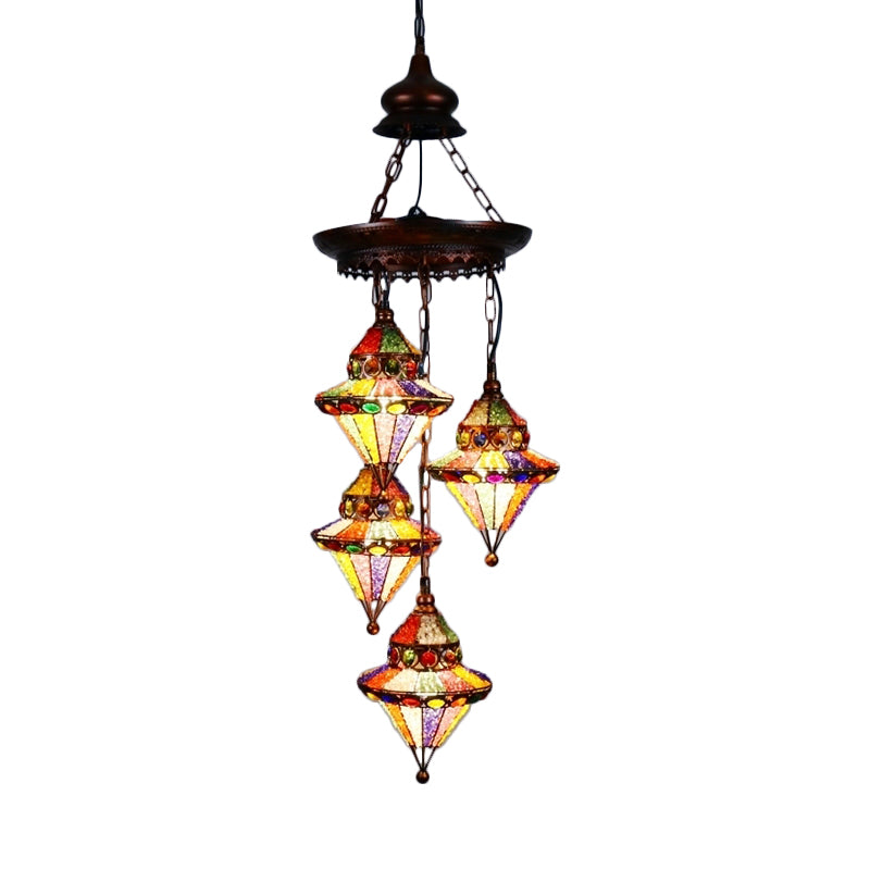 Metal Lantern Chandelier Lamp Bohemian 4 Heads Living Room Drop Lamp in Copper Clearhalo 'Ceiling Lights' 'Chandeliers' Lighting' options 404042