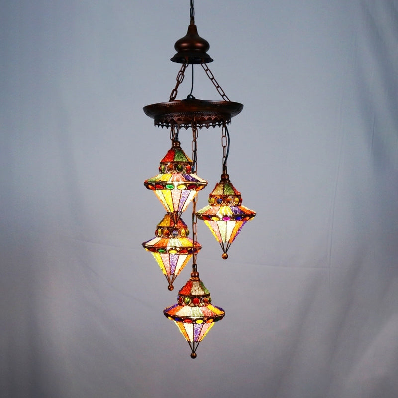 Metal Lantern Chandelier Lamp Bohemian 4 Heads Living Room Drop Lamp in Copper Clearhalo 'Ceiling Lights' 'Chandeliers' Lighting' options 404043