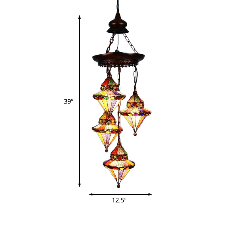 Metal Lantern Chandelier Lamp Bohemian 4 Heads Living Room Drop Lamp in Copper Clearhalo 'Ceiling Lights' 'Chandeliers' Lighting' options 404044