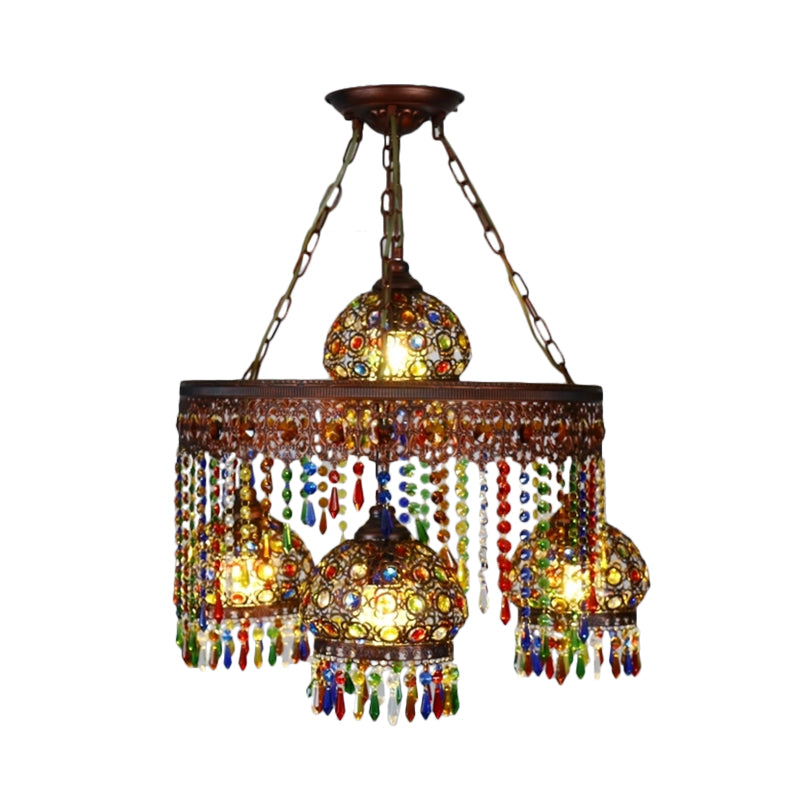 Bohemian Wagon Wheel Pendant Chandelier 4/7 Bulbs Metal Down Lighting in Brass for Restaurant Clearhalo 'Ceiling Lights' 'Chandeliers' Lighting' options 404048