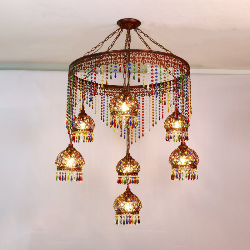 Bohemian Wagon Wheel Pendant Chandelier 4/7 Bulbs Metal Down Lighting in Brass for Restaurant Clearhalo 'Ceiling Lights' 'Chandeliers' Lighting' options 404050